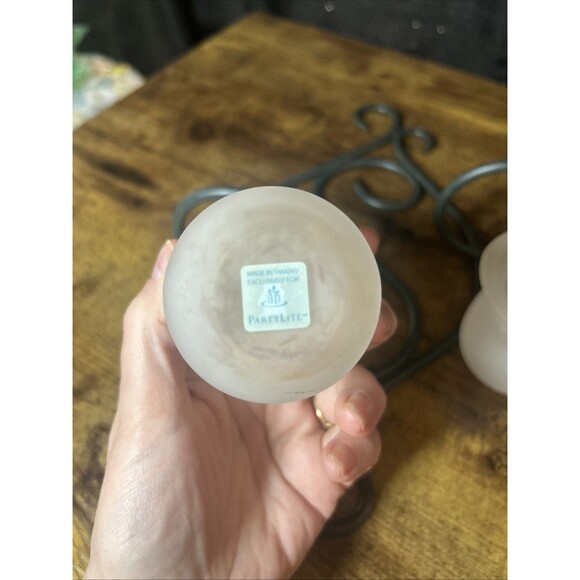 Partylite Candle Holders Scroll Sconce Green Wrought Iron Frosted Votive Holders - Picture 5 of 11